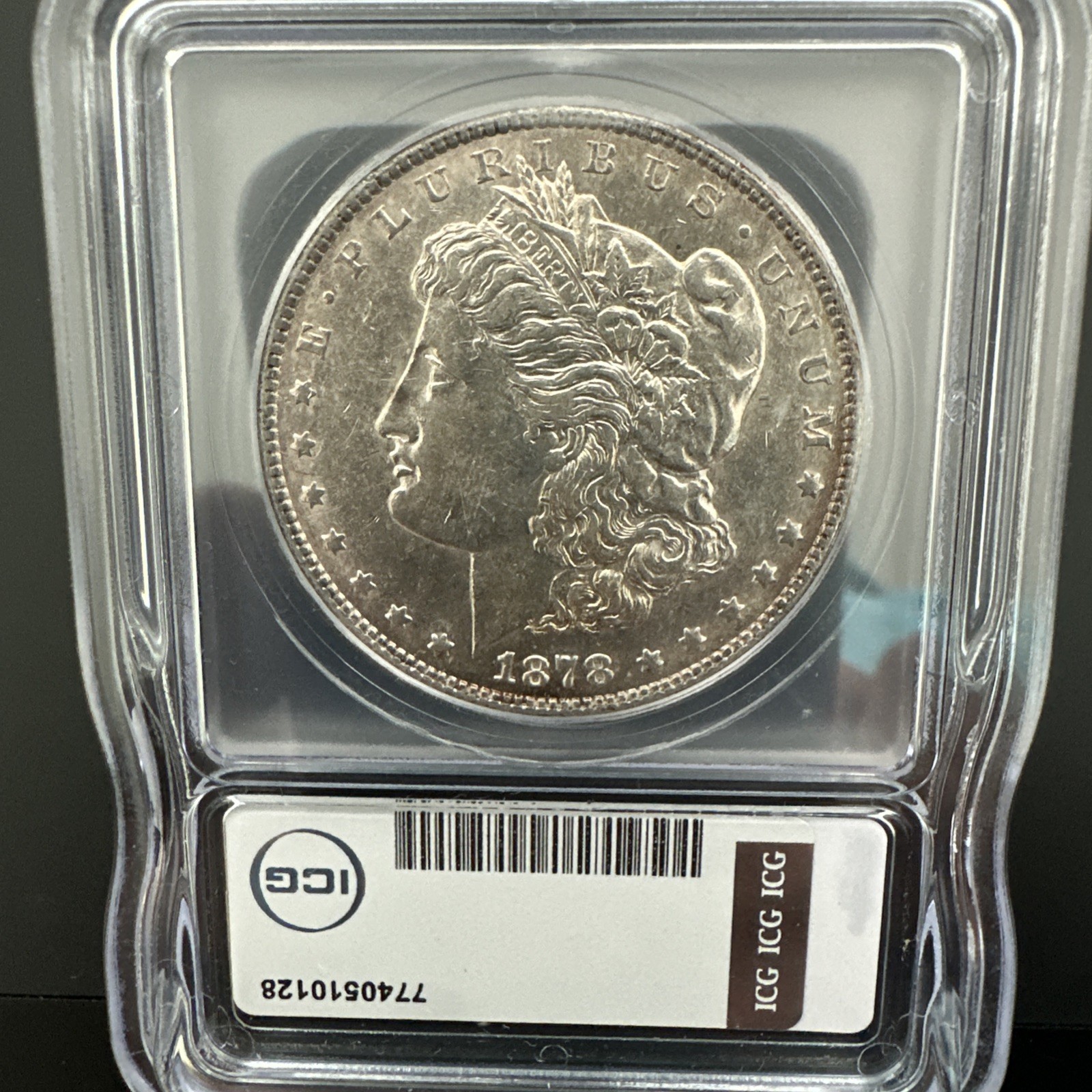 1878 7TF Morgan Silver Dollar ICG Graded - w/Toning- Excellent Condition