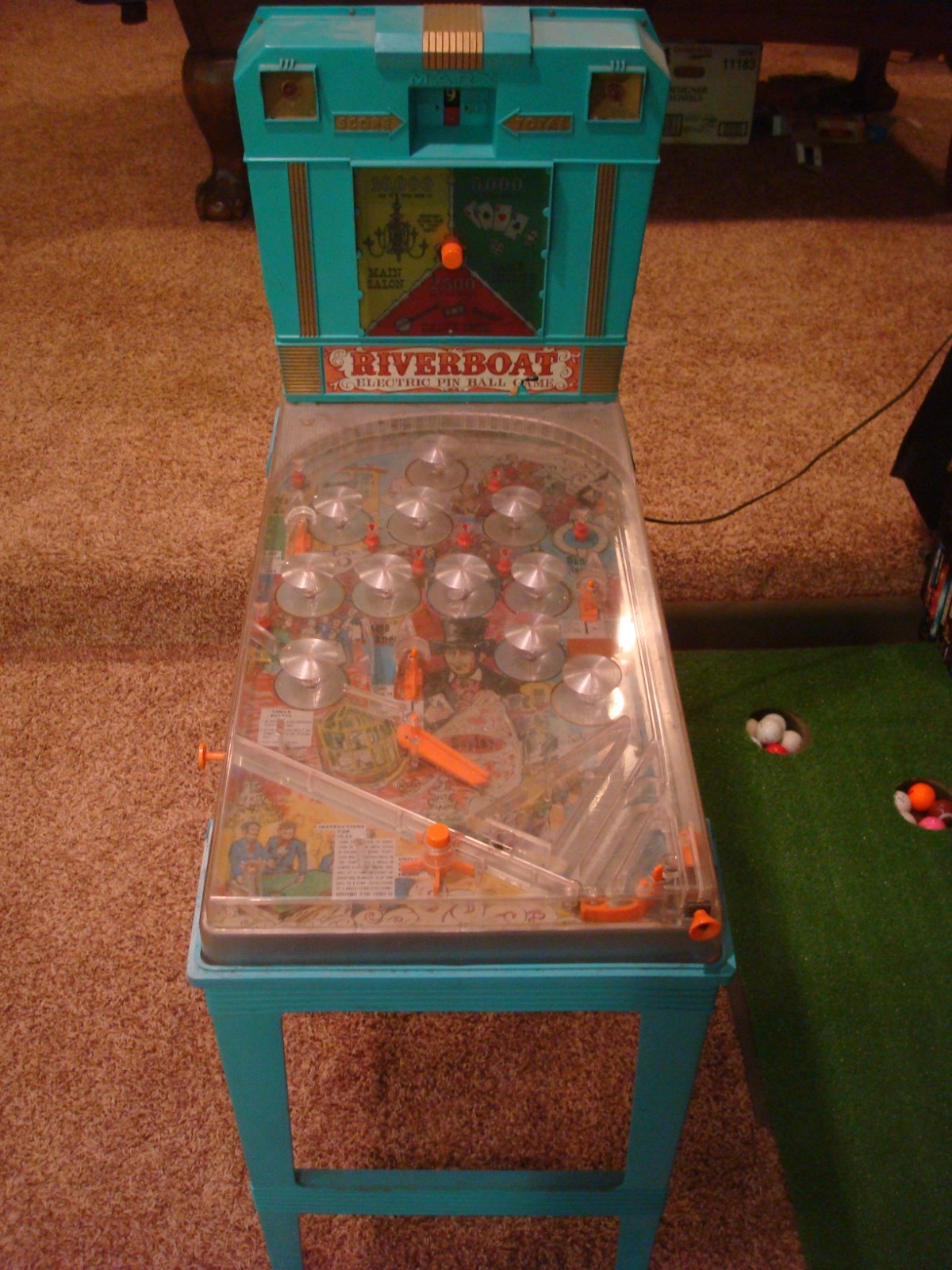 Vintage Marx RIVERBOAT Pinball Game Electric Blue Toy Arcade WORKS WELL