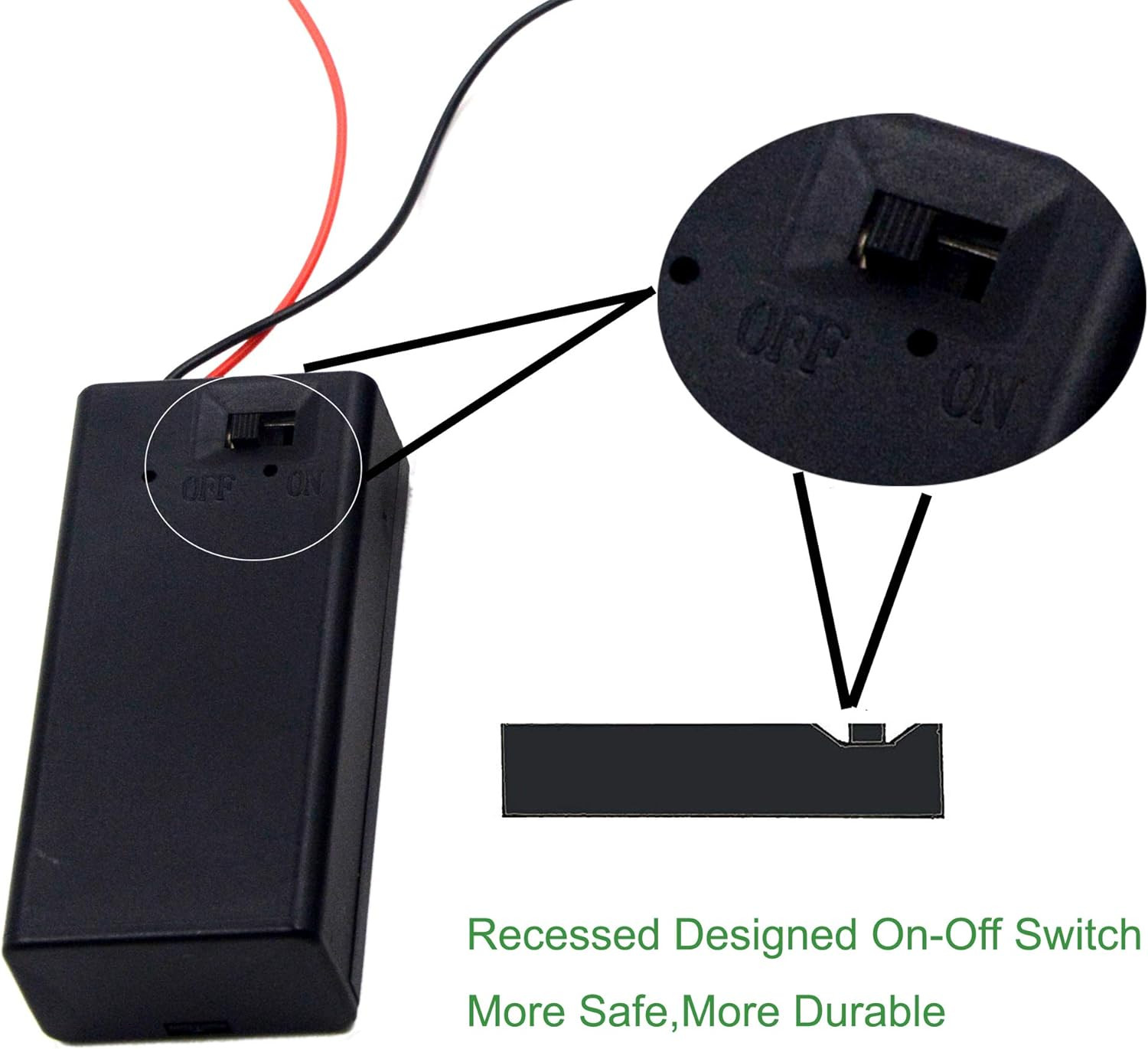 (Pack of 5 9V Battery Holder, 9 Volt Battery Holder with Switch, 9V Battery Case