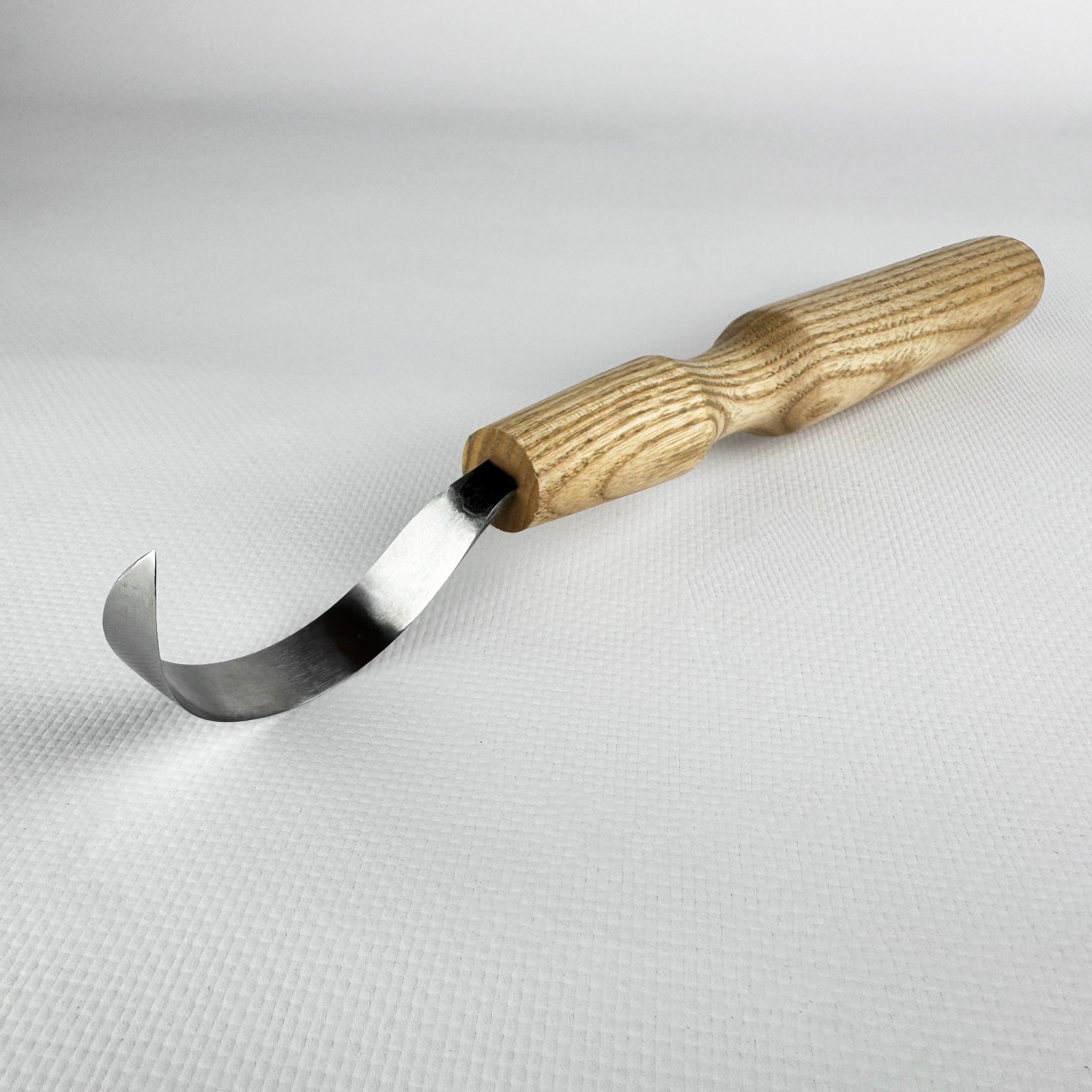 Long Hook Knife – Hand-Forged 52100 Steel, Ash Handle, Sheath, For Spoon Work