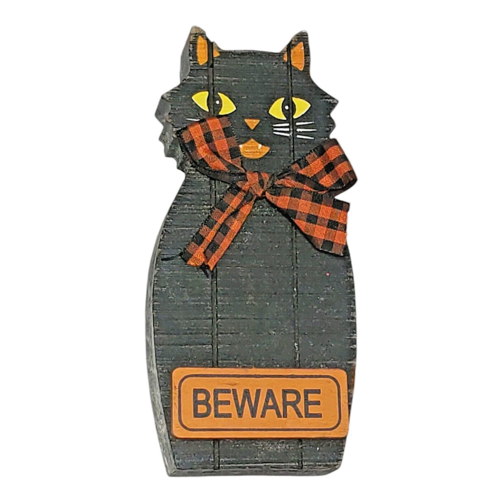 Halloween Black Cat Beware Wooden Cut-Out Silhouette Window Mantle Decor