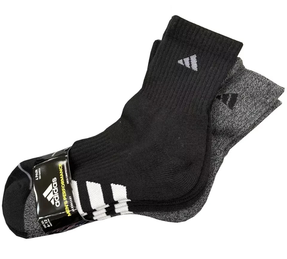 Adidas Men's Performance High Quarter Socks 2 Black / 2 Gray, size 6-12, 4 pairs