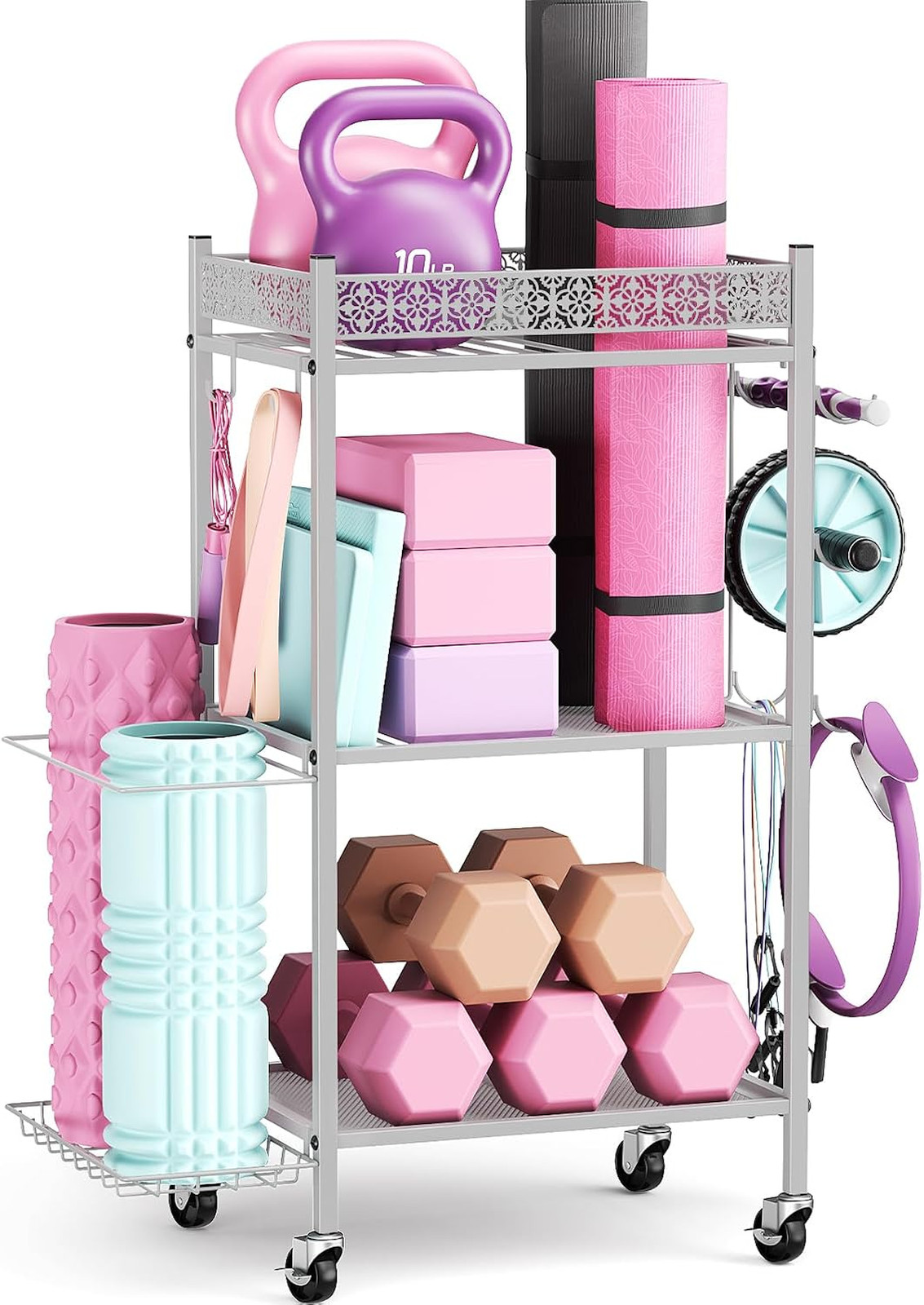 Yoga Mat Storage Rack Foam Roller Organizer Home Gym Workout Equipment Fitness