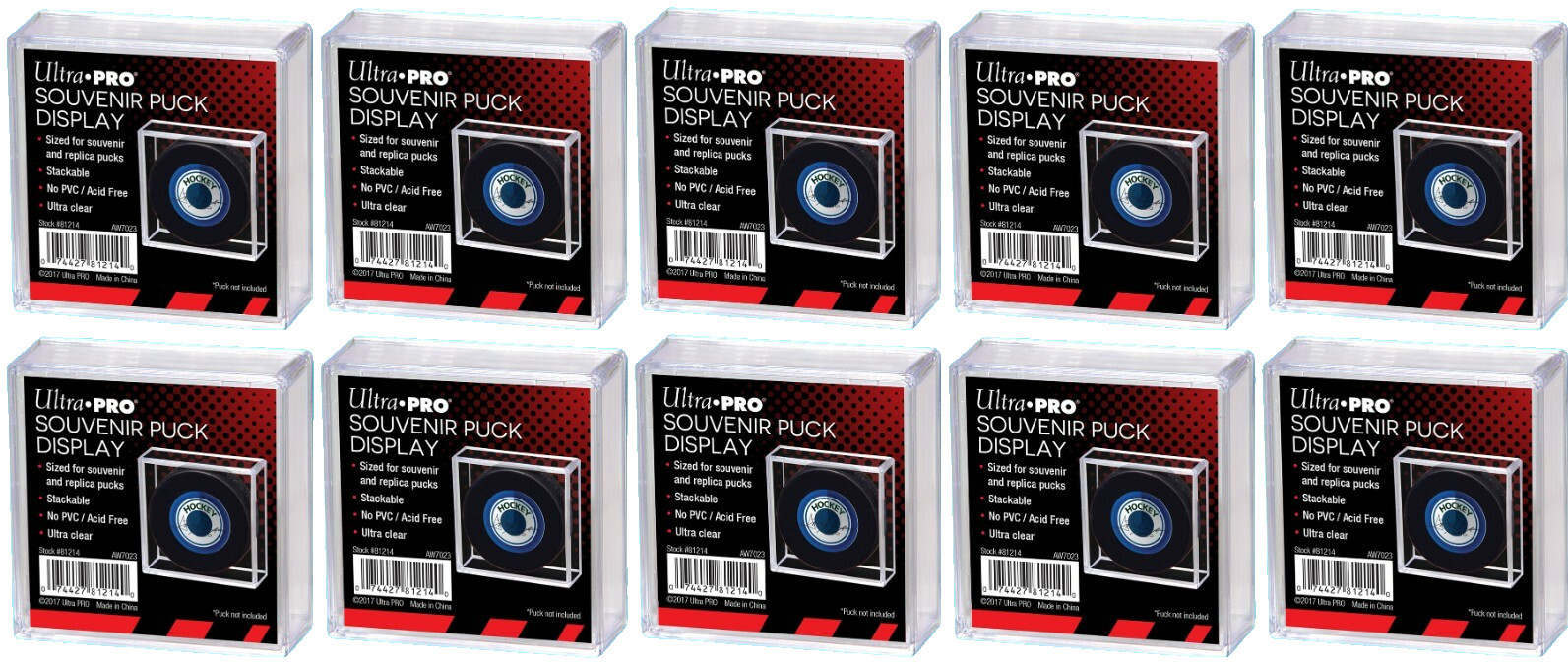 10 Ultra PRO Souvenir Hockey Puck Holders Replica Display Case Stackable Square