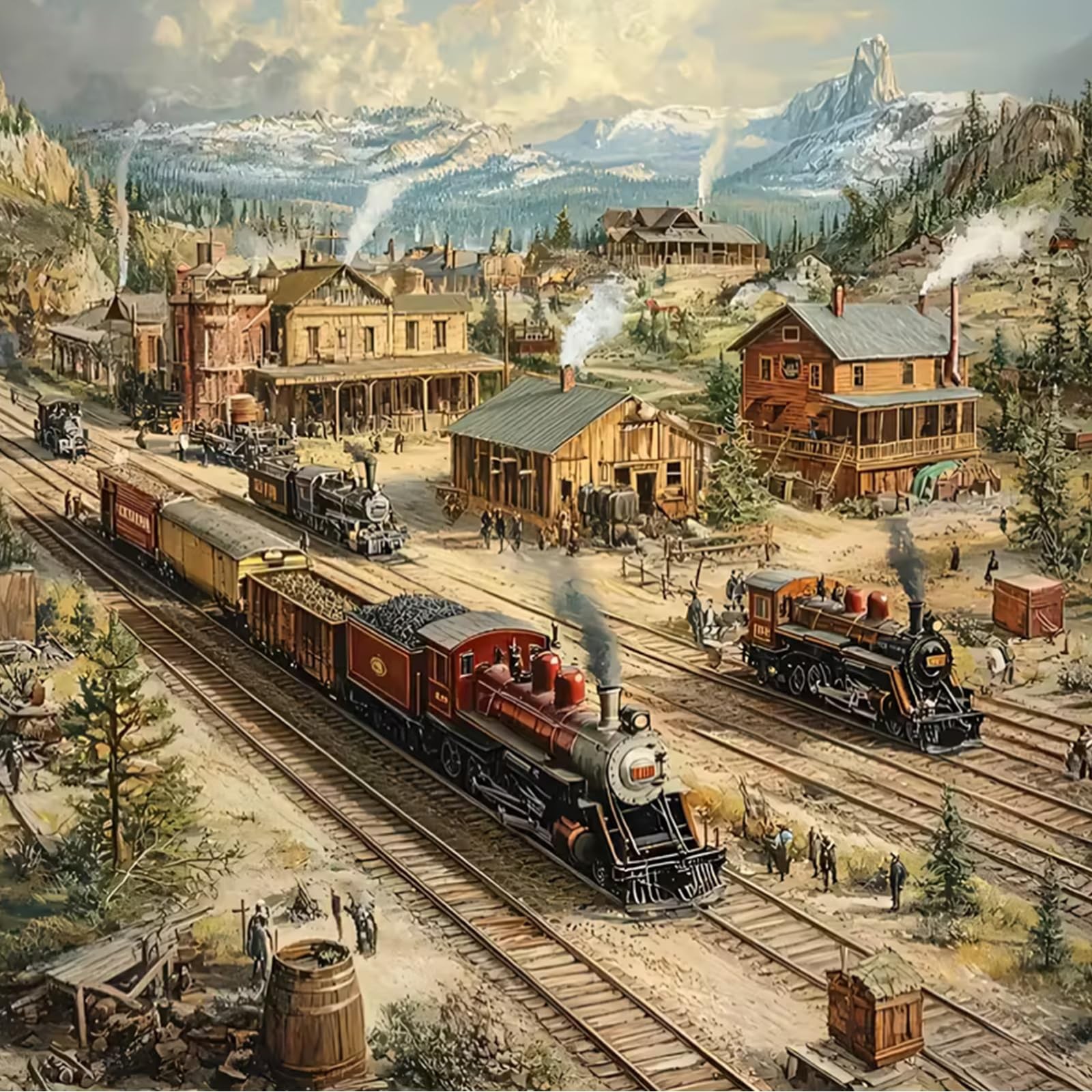5D DIY Villages House Landscape Diamond Painting Kits for Adults,Train Stations