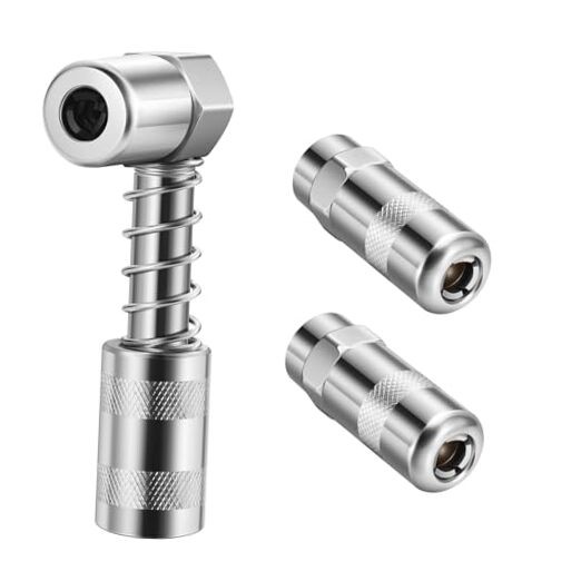 1PC 90 Degree Grease Coupler with 1pcs 90 Degree Adapter + 2 PCS Flat Nozzle