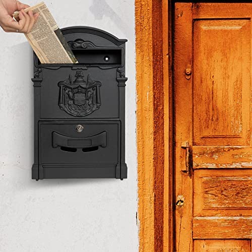 Wall Mount Mailboxes, Rust Resistant Locking Wall Mailbox for Outside, Black