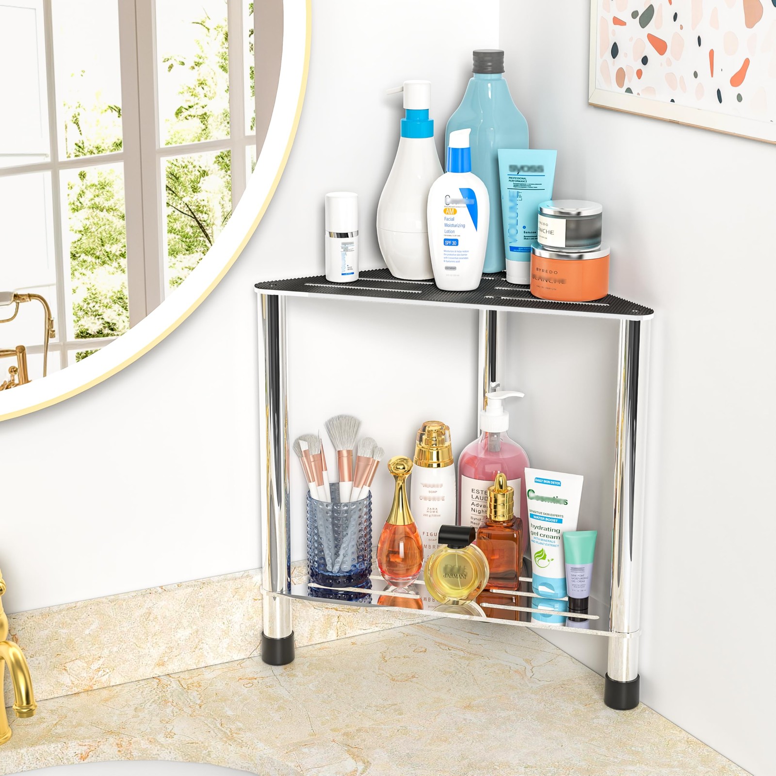 Stainless Steel Shower Stool for Inside 15.4'' H Foot Rest Corner with Storage