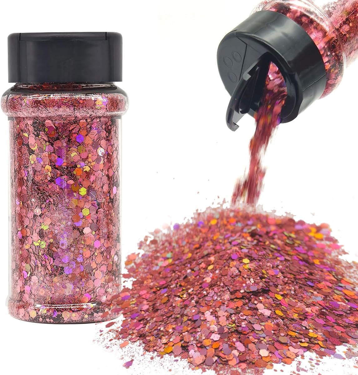 Pink - Holographic Craft Glitter - 2Oz Glitter Shaker Bright Colorful Mix Chunky