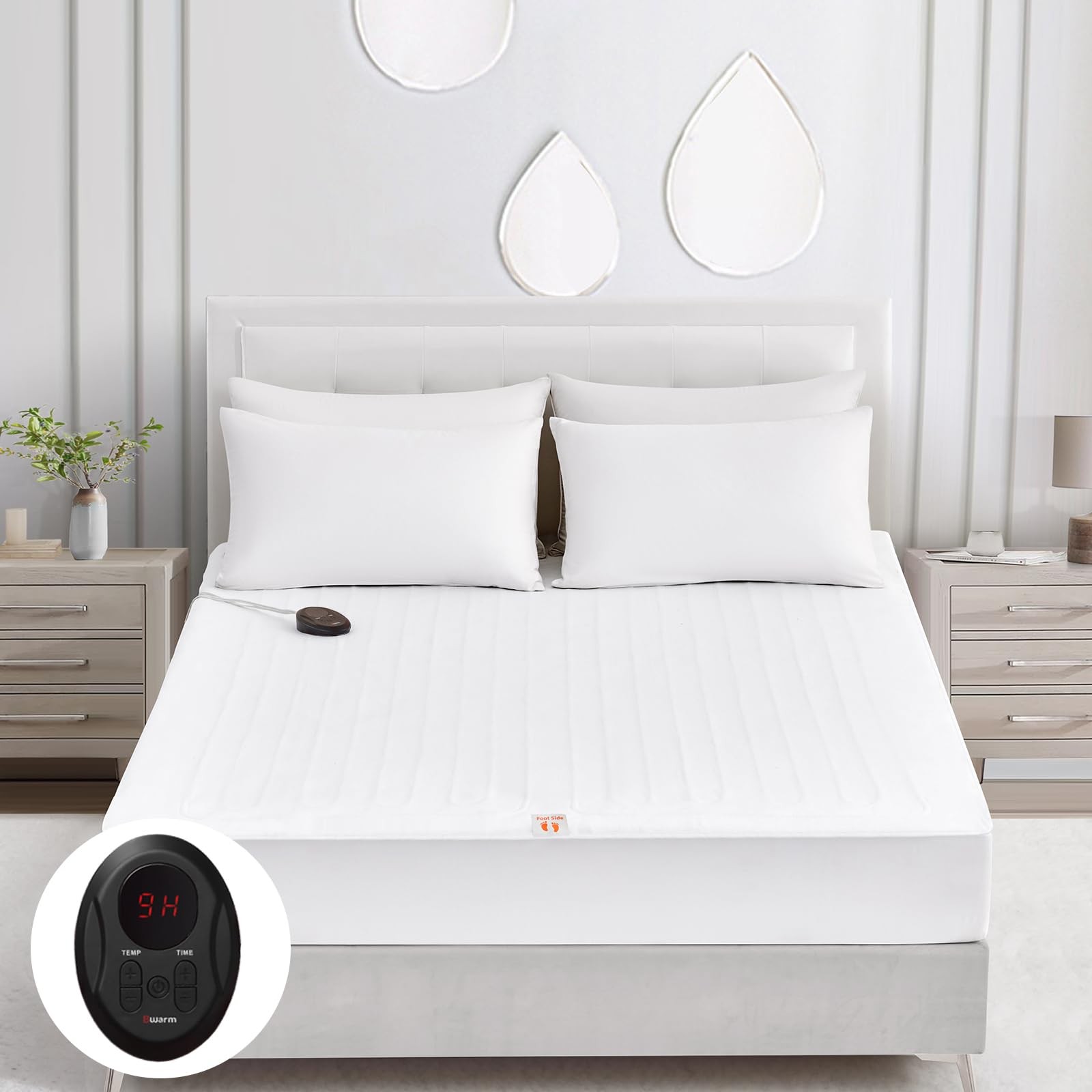 Bwarm Electric Heated Mattress Pad Twin XL Size, 39" x 80", XL, White