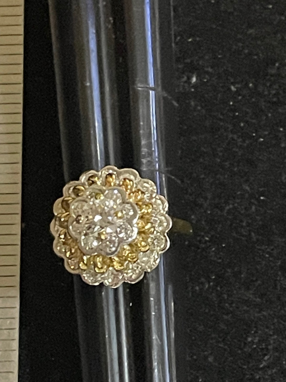 Ring 18K--Diamond Cluster--Brown and White diamonds--Size 6