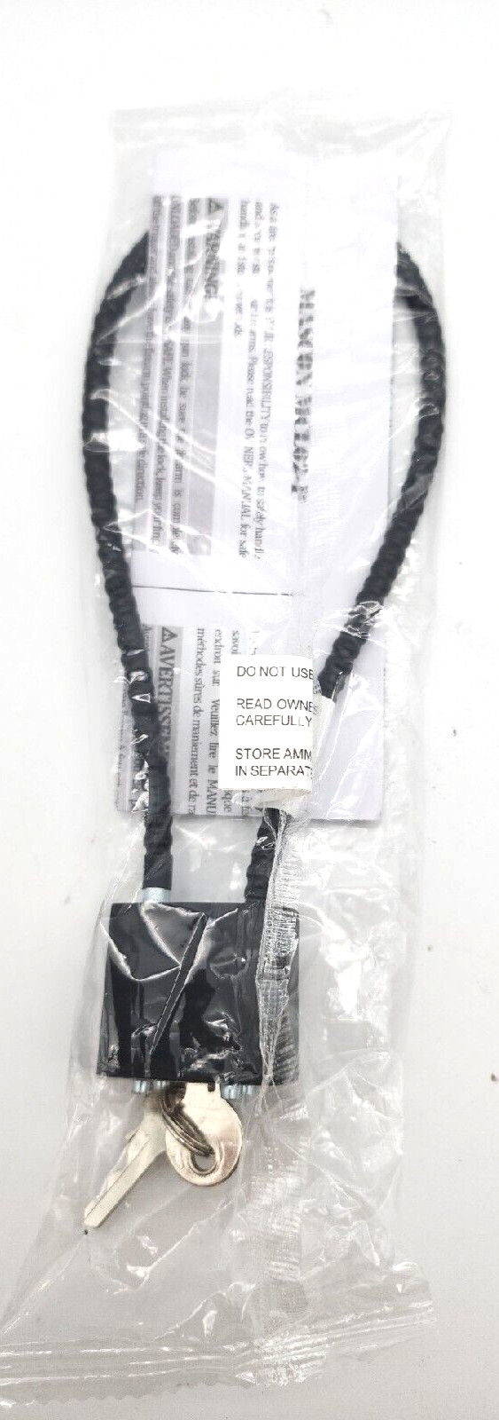 Mascon MCL02-P Black Cable Gun Lock W/ Instructions & 2 Keys 30mm