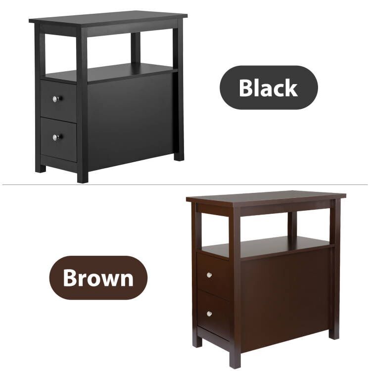 Sofa Side End Table w/ 2 Drawer Wood Legs Living Room Storage Shelf 2 Colors