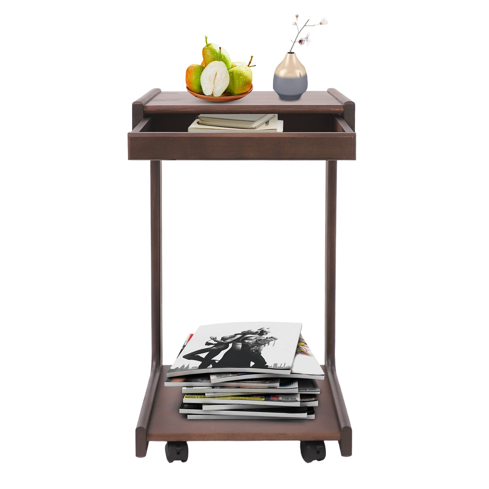 C-Shape Mobile Snack End Side Sofa Laptop Table w/ Drawer & Lockable Wheels