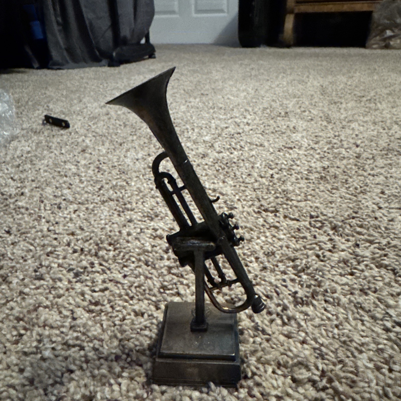 Trumpet Figurine with Pencil Sharpener Made In China Vintage 4.5 Inches Tall