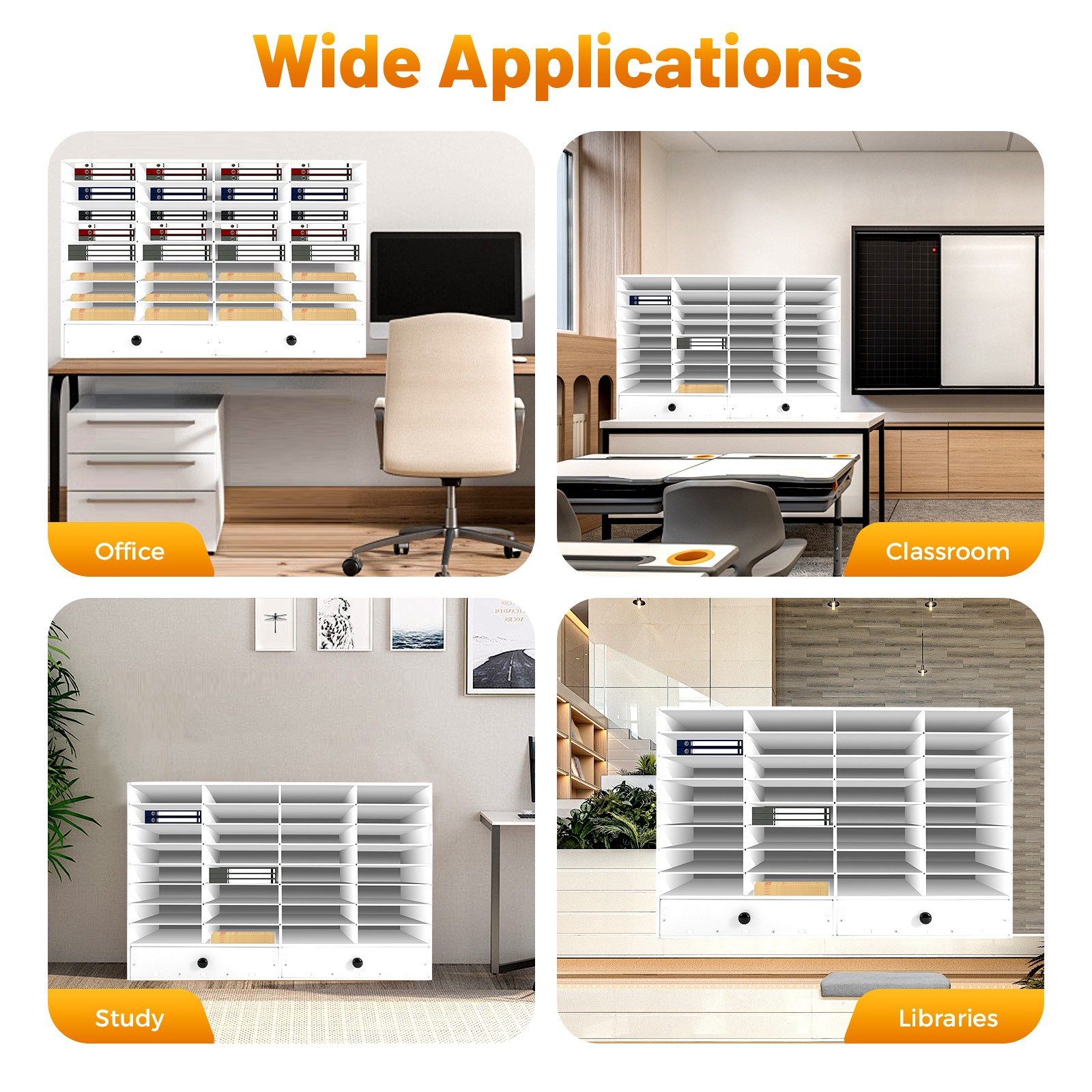 PVC Literature Organizer Adjustable File Sorter Stackable 32 Compartments White