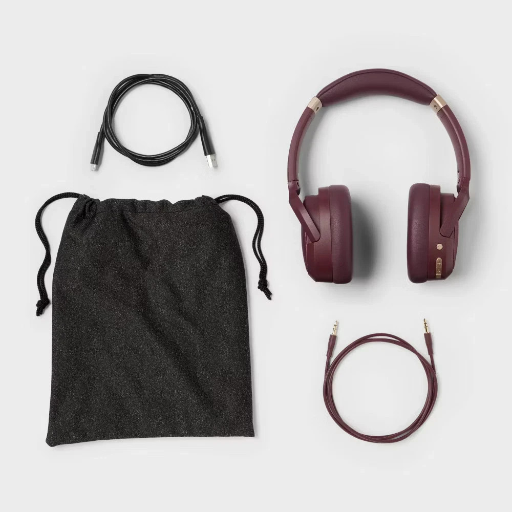 Heyday Active Noise Canceling Bluetooth Wireless Over Ear Headphones Dark Cherry