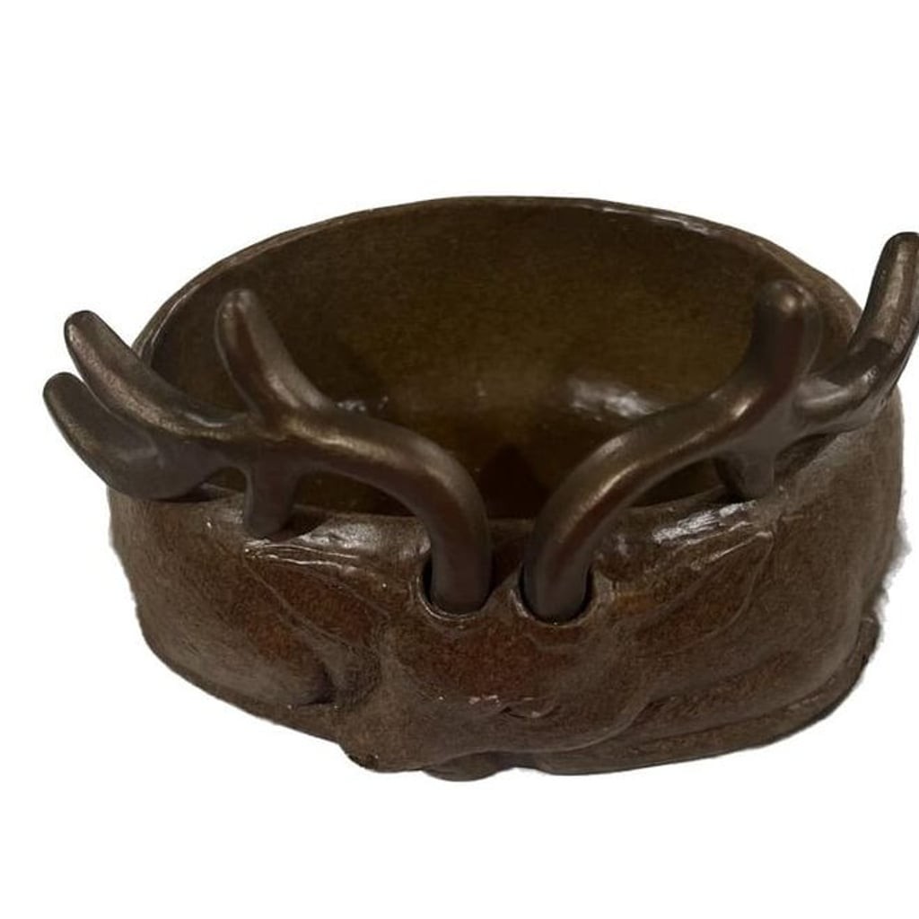 Vintage Iron Deer Head Bowl or Planter