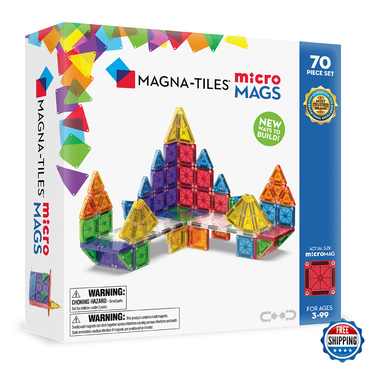 Magna-Tiles microMAGS 70-Piece Deluxe Magnetic Construction Set, The Original Ma