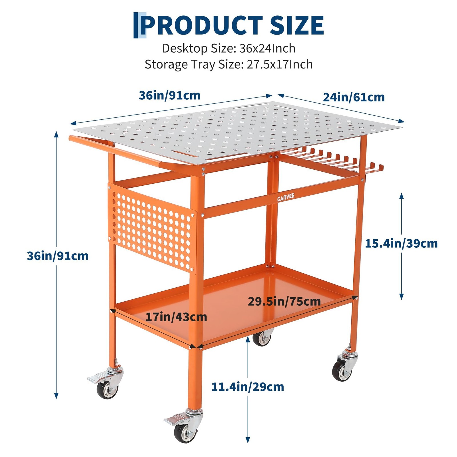 36'' x 24'' Welding Table 800lbs Steel Portable Rolling Welding Workbench Table