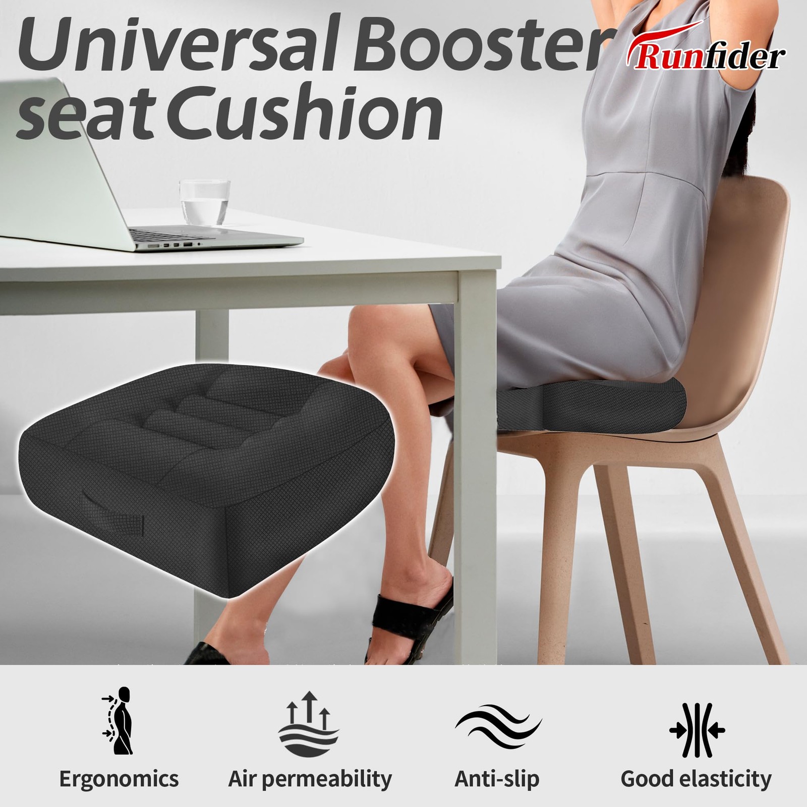 runfider Car Booster Thick Height Adjustable Standard - Without Straps, Black