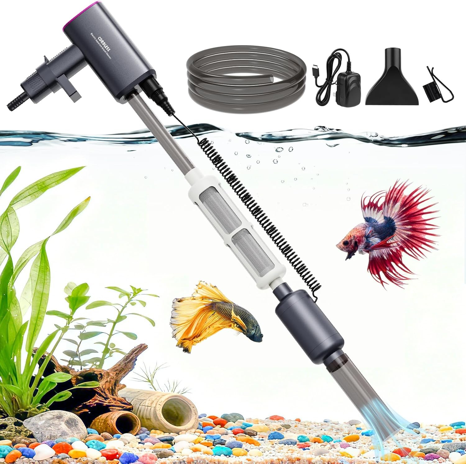 36W Electric Aquarium Vacuum Gravel Cleaner Rechargeable Fish Tank Cleaner