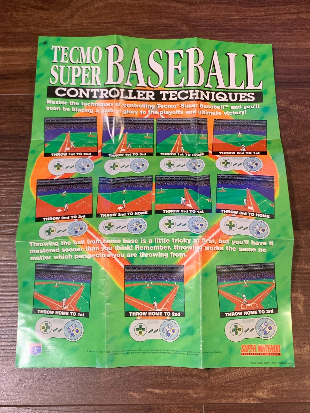 Tecmo Super Baseball P-SNS-ATBE-USA Foldable Poster Nintendo SNES Only
