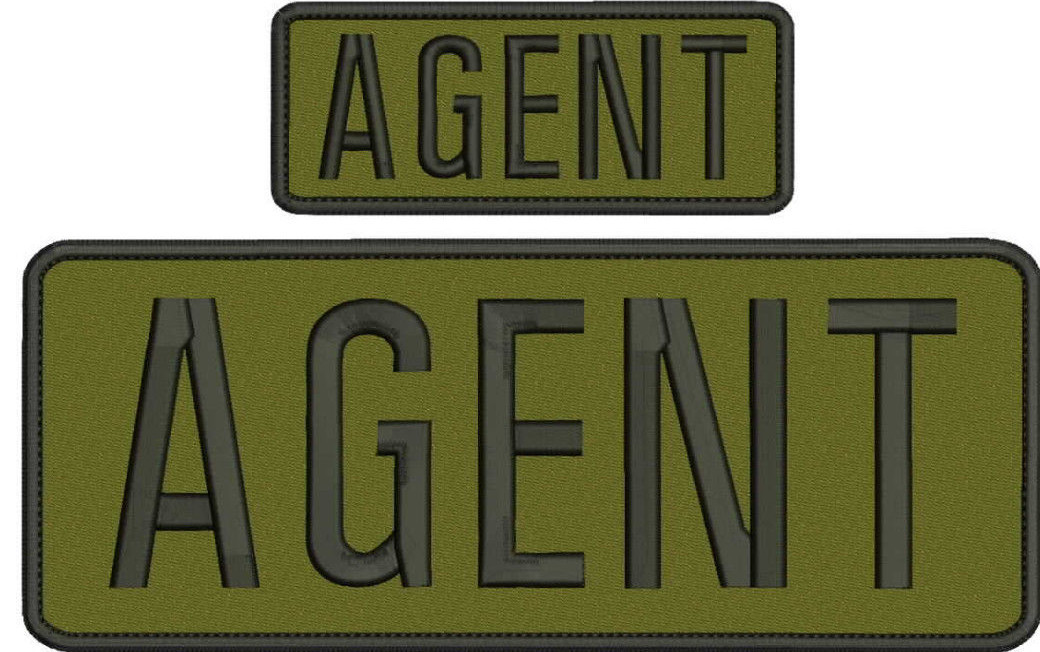 AGENT embroidery patches  4x10 and 2x5 hook on back all black