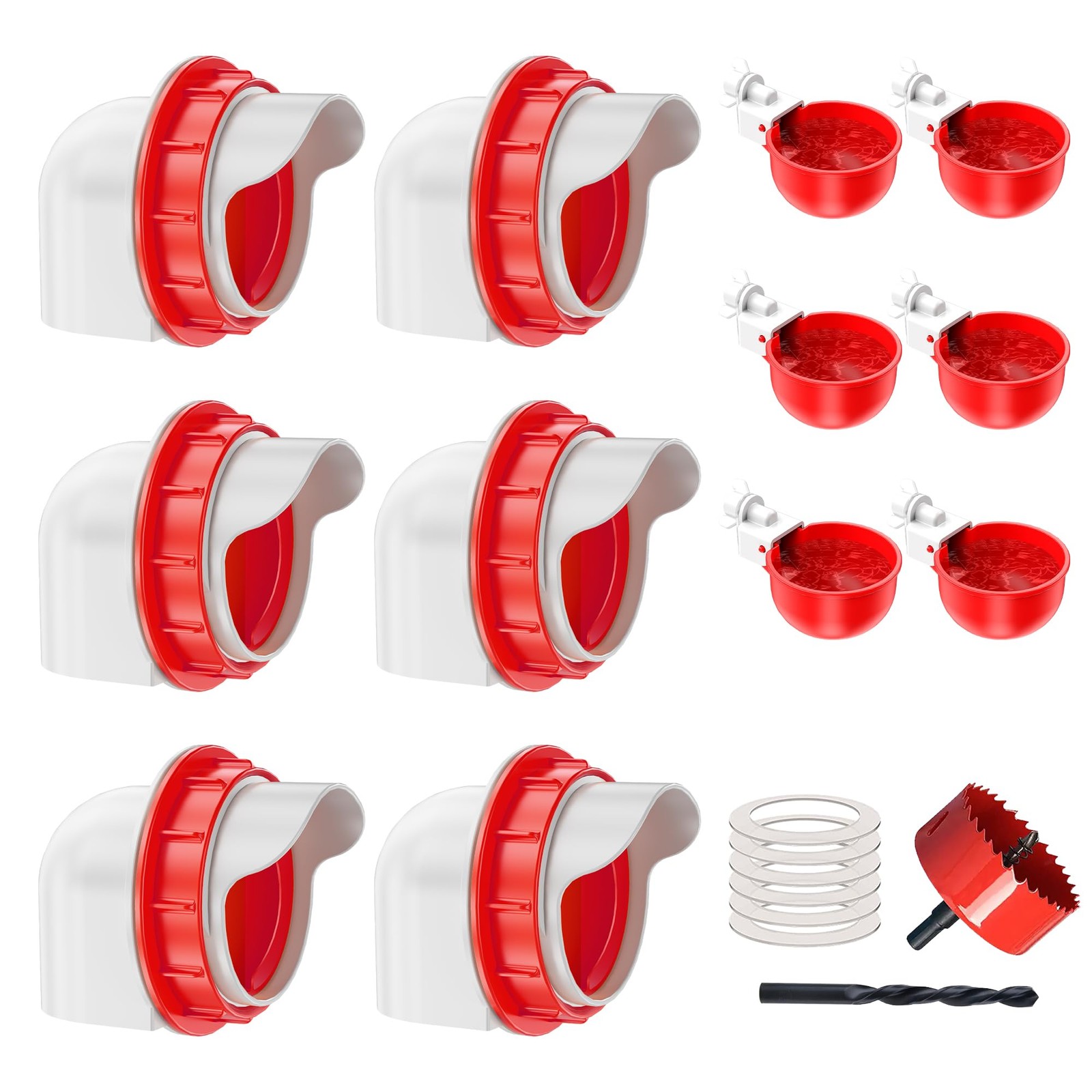 No Waste Chicken Feeders and Waterers - 6 Set with Water Cups