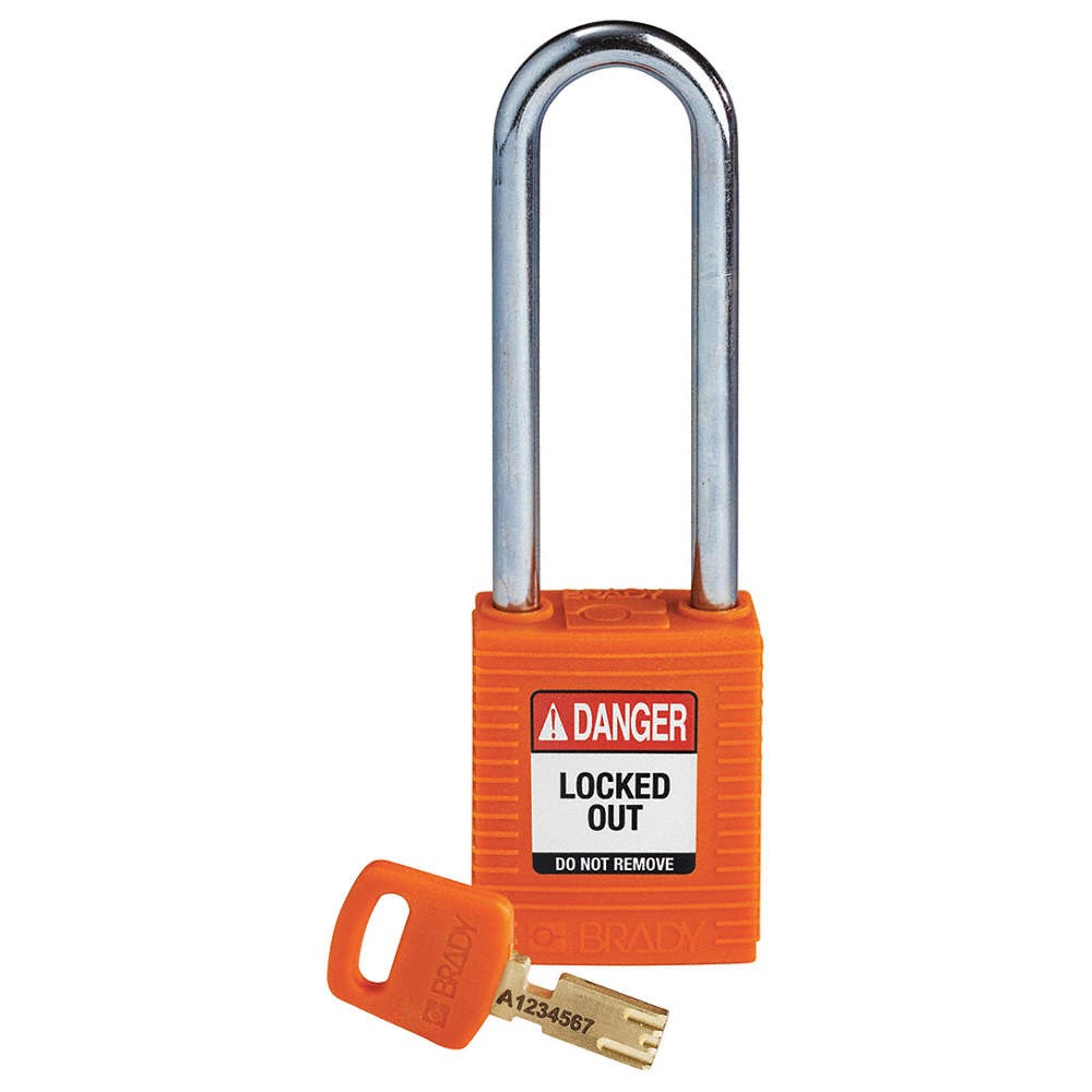 BRADY NYL-ORG-76ST-KD Lockout Padlock,Nylon,Org,Key Different 55JX55