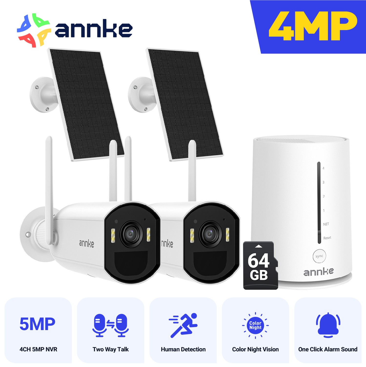 ANNKE Wireless 4MP Color Night Security Camera System Solar Power Two Way Audio