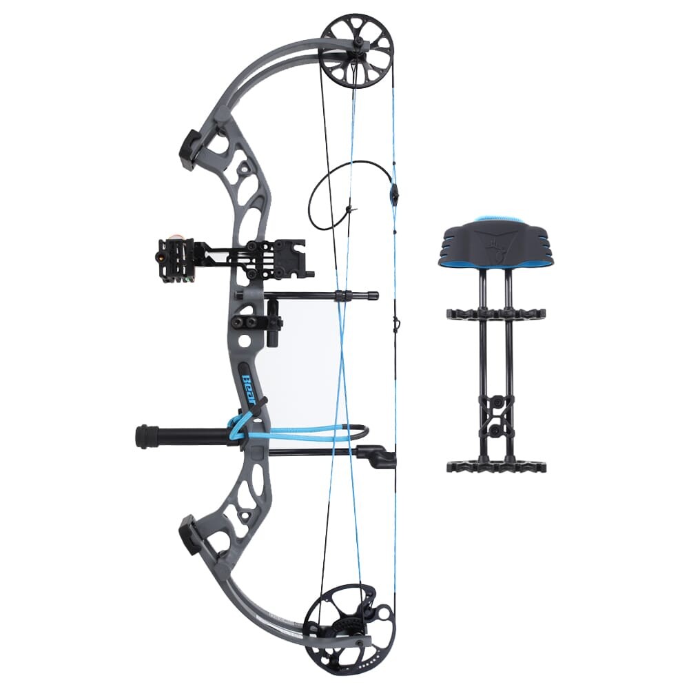 Bear Archery Prowess Compound Bow Grey/Blue, Adjustable Draw (AV84B11175L): NEW