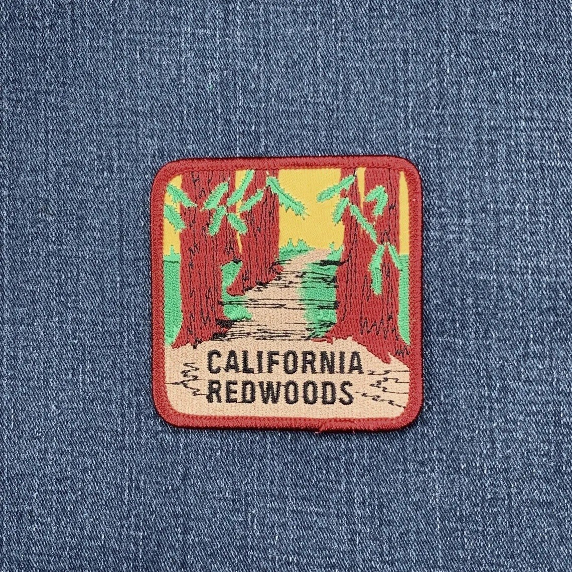 California Redwoods Patch - Embroidered Sequoia Trees Hiking Badge 2.5" Iron On