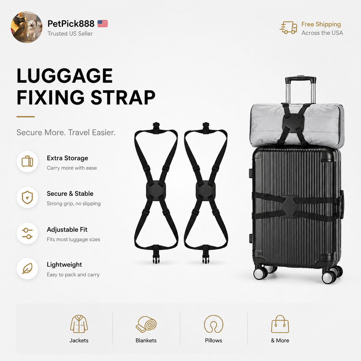 Luggage Straps for Suitcases 2Pack TSA Approved Travel Essentials Luggage Strap