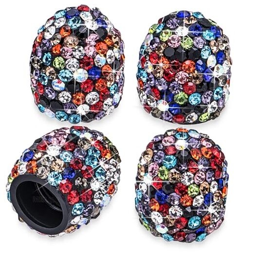 4PCS Bling Crystal Diamond Tire Stem Valve Caps, 4 pcs Black - Colorful