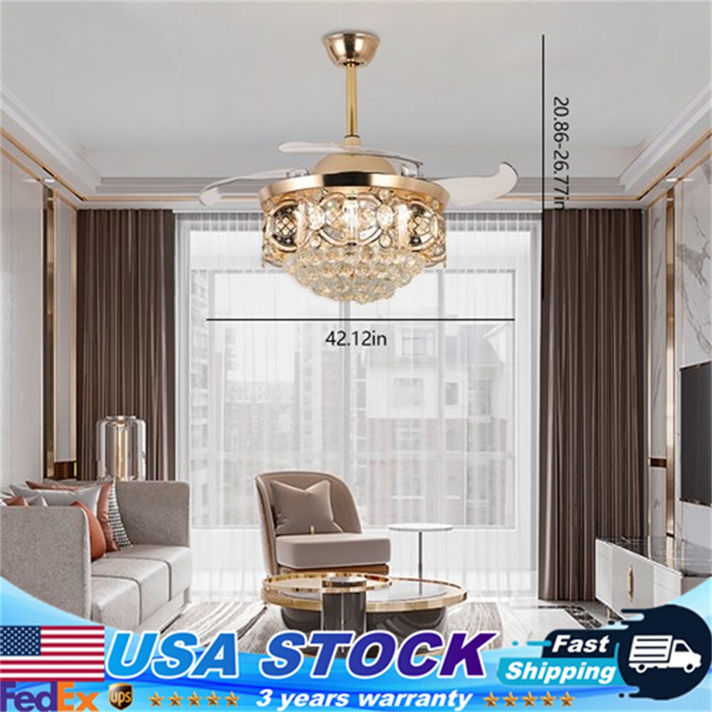42" Modern Retractable Ceiling Fan LED Chandelier Remote Pendant Fan Lighting