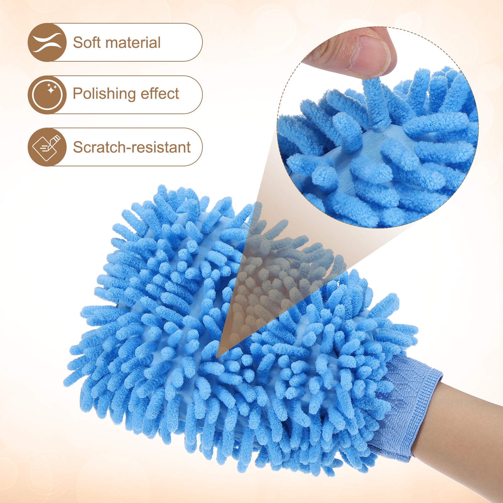 Chenille Microfiber Car Wash Mitt 9.8"x7.9" Wash Gloves Light Blue