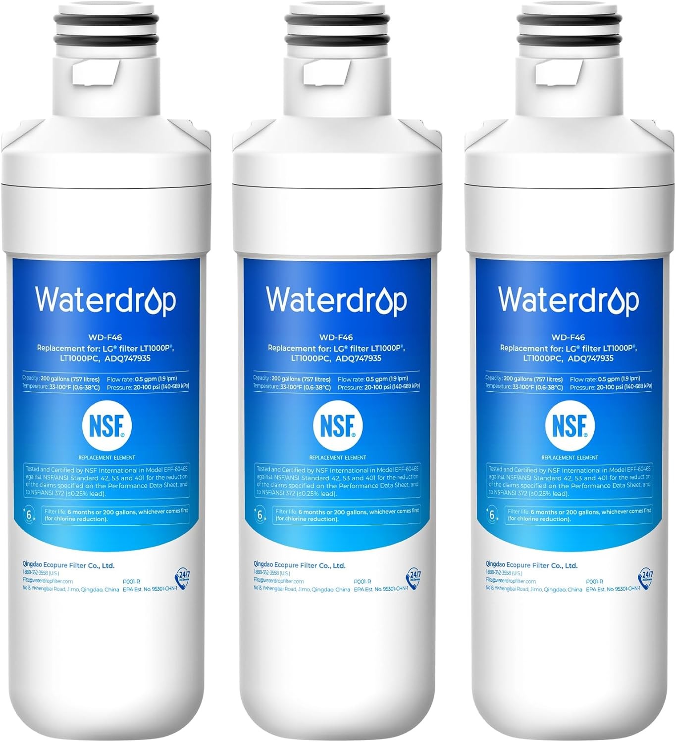 Waterdrop F46 Refrigerator Water Filter Replacement for LG® LT1000P® ADQ74793501