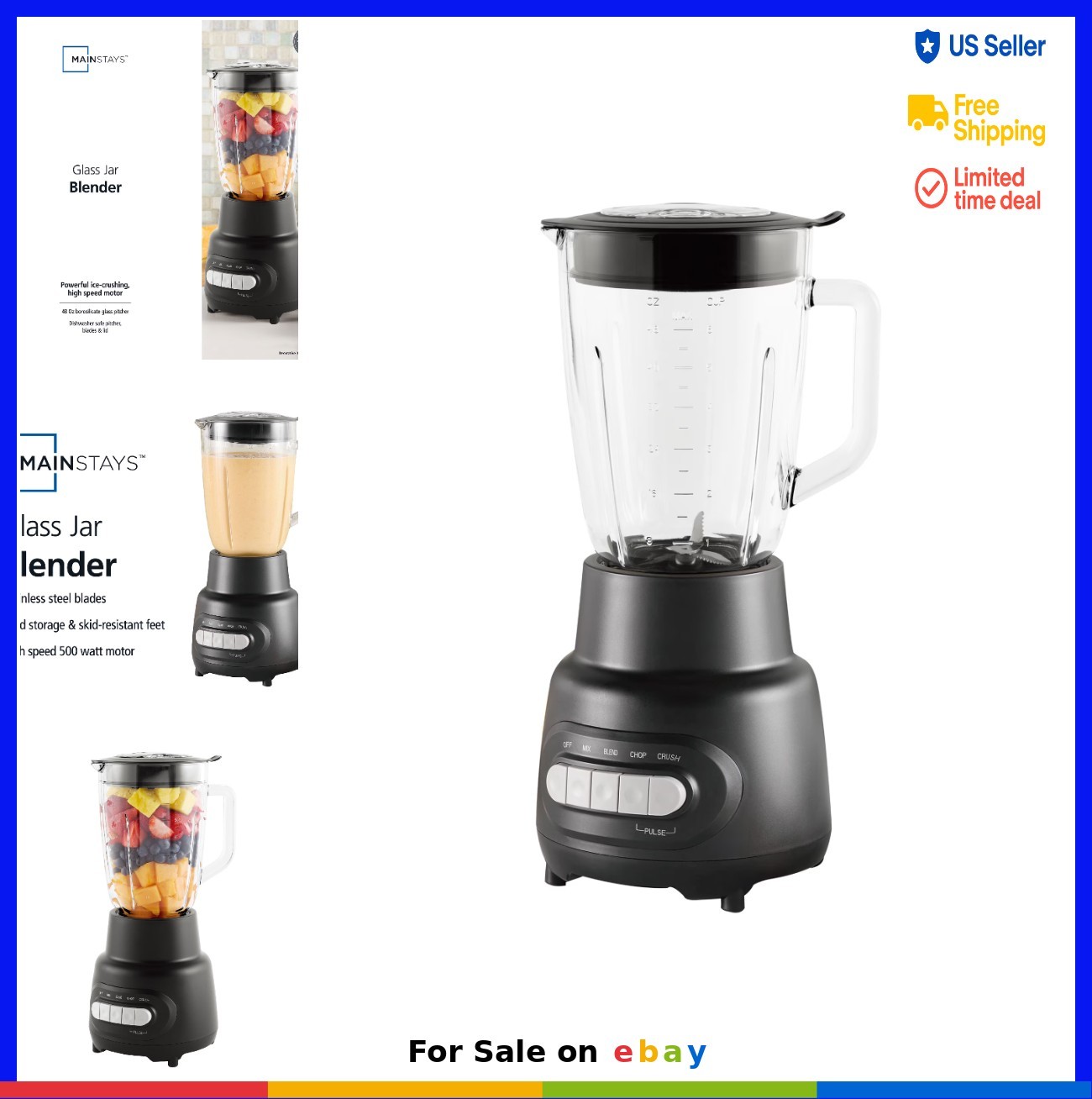 5 Speed Glass Blender 48 Oz Borosilicate Jar 500 Watt Ice Crushing Stainless