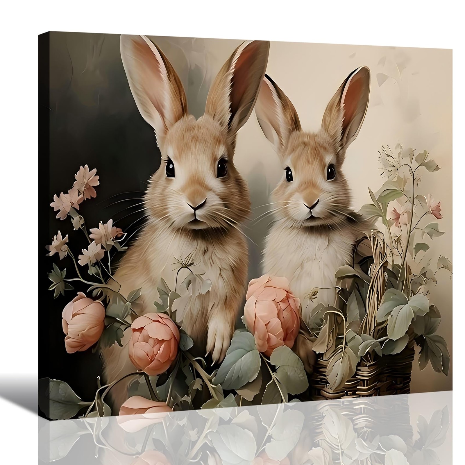 Vintage Festive Easter Bunny Canvas Wall Art 8x12, 8"L x 12"W, Picture 1