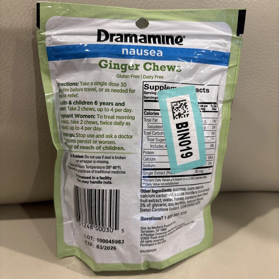 Dramamine Ginger Chews for Nausea 40 Count SEALED EXP: 03/2026
