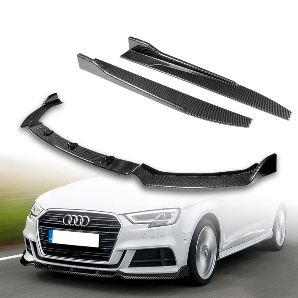 Bumper Lip Side Skirt Splitters Canards Diffuser 17-20 Audi A3 S3 Painted Carbon