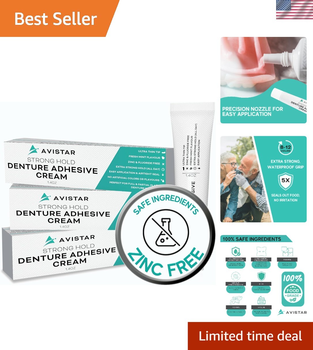 Comfort Sealing Extra Strong Denture Adhesive – Natural Mint, 3-Pack, 4.2 Fl Oz