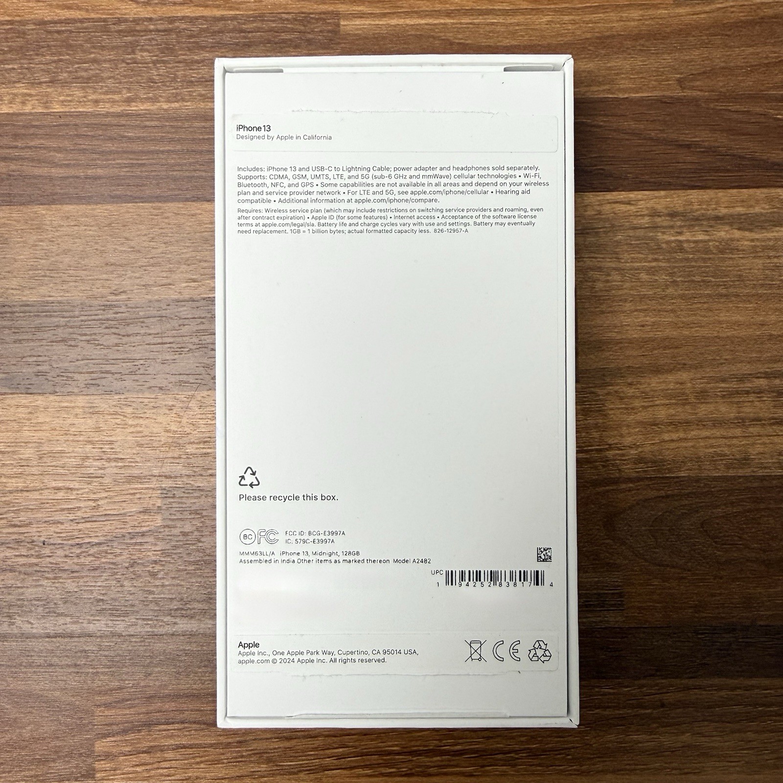 iPhone 13 Box With Inserts And Original Lightning Cable (Phone NOT Included)