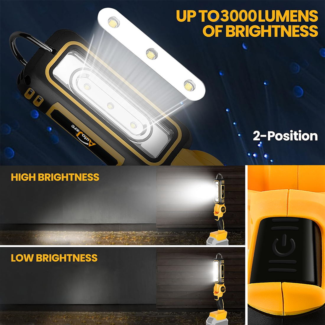 30W 3000LM Cordless LED Flashlight Work Light Powered for DeWalt 20V MAX Battery