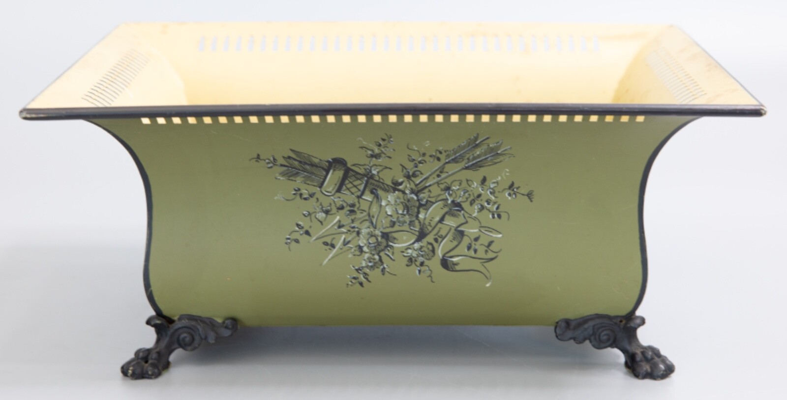 Vintage French Sage Green Tole Cachepot Planter