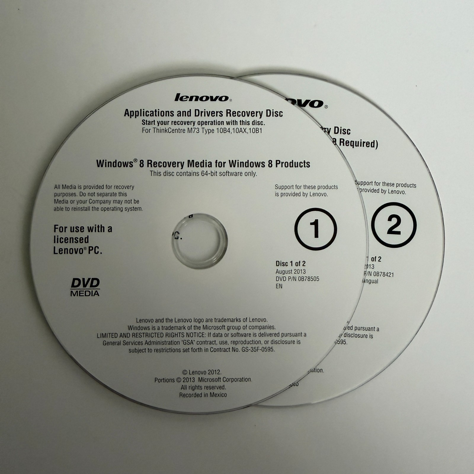 Lenovo O/S Recovery Disc M83 Windows 8 Pro Applications and Recovery (2 Discs)