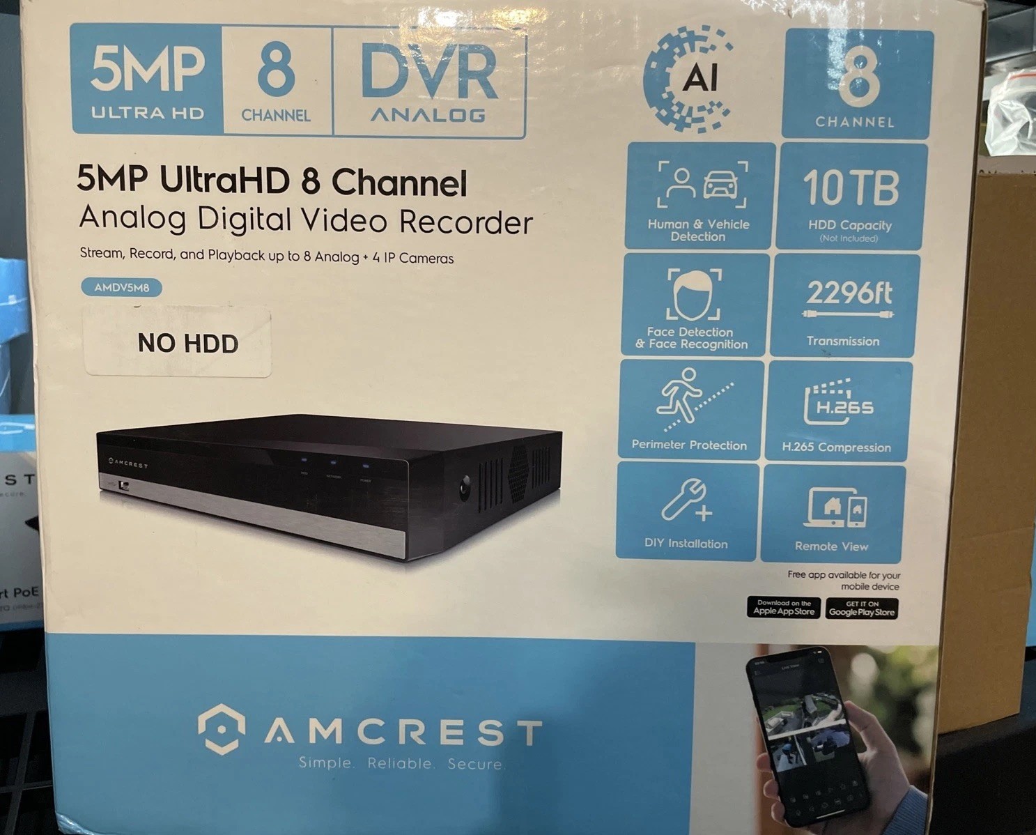 AMCREST 5MP ULTRAHD 8 CHANNEL DVR SECURITY CAMERA SYSTEM RECORDER Black !*NO HDD