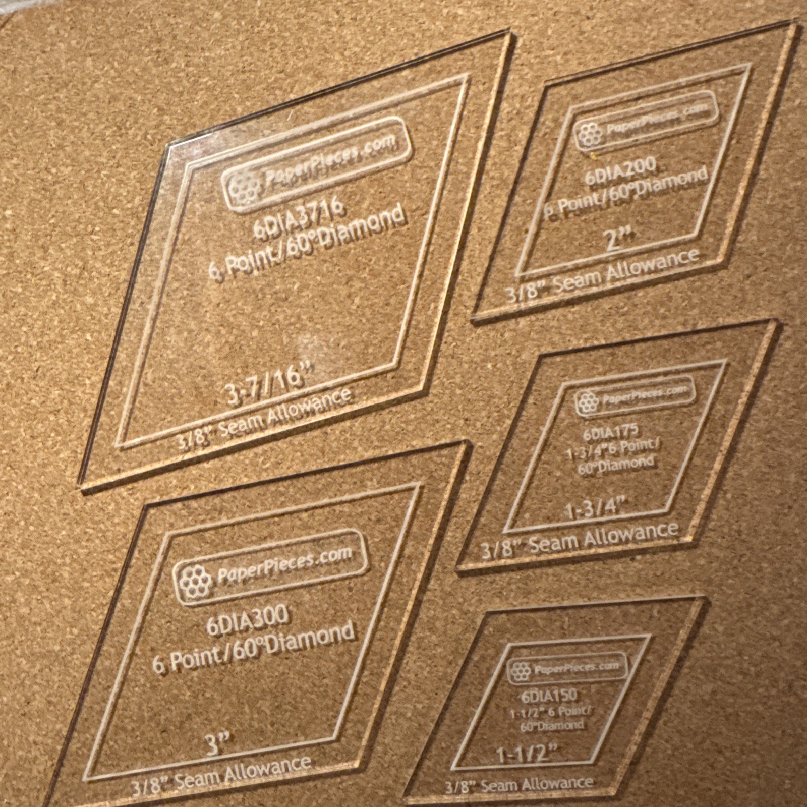 Acrylic Templates For Quilting 6.60° Diamond 3 7/8 32 1 3/4 One And A Half
