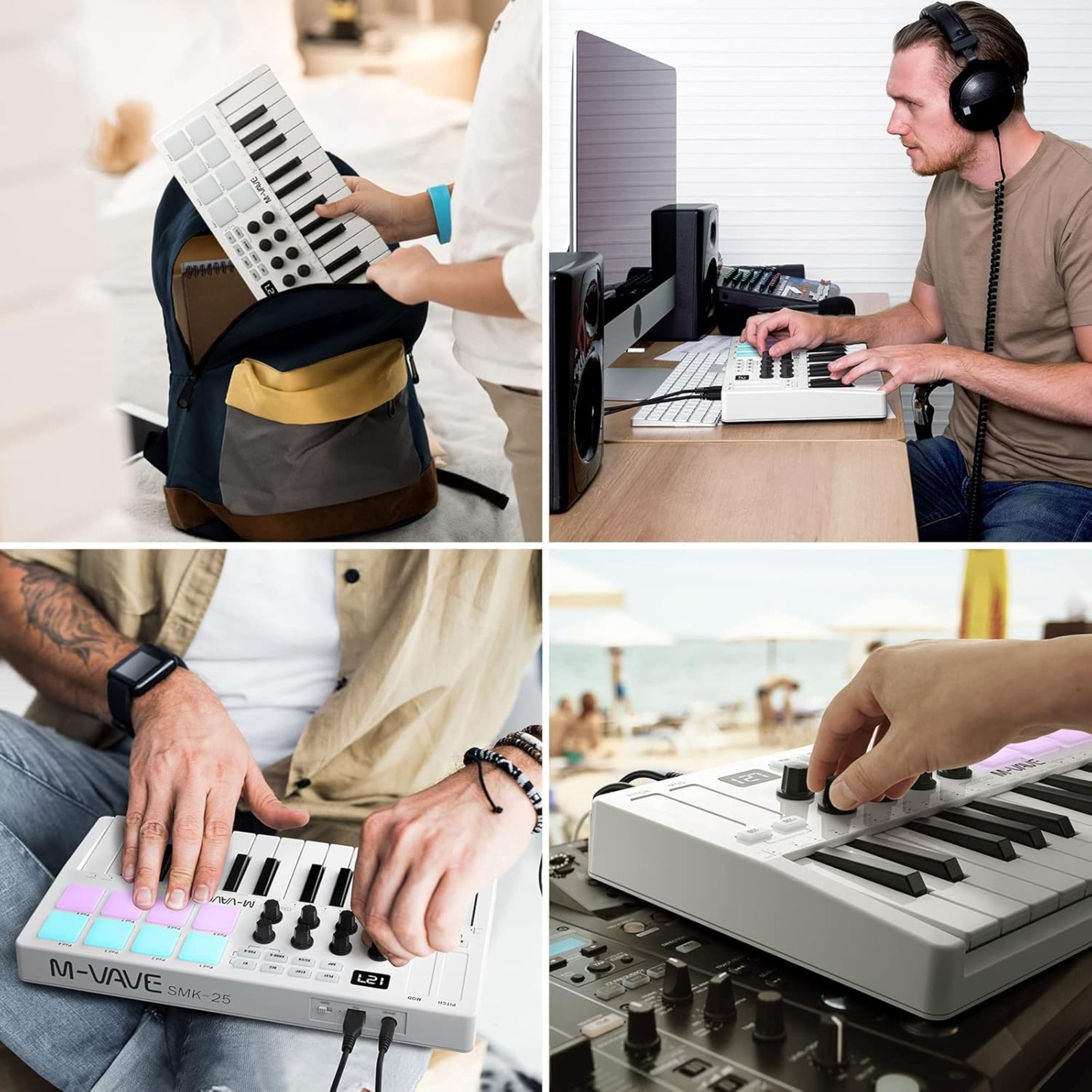 M-WAVE MIDI Keyboard Bluetooth - 25-Key Pad Controller with Drum Pads, Knobs